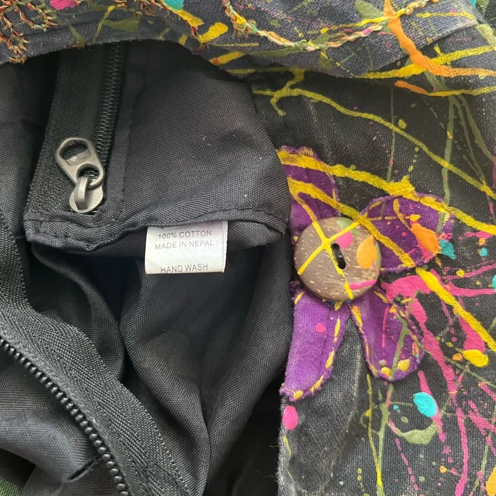 Artist made - boho hippy paint splatter shoulder bag - Picture 11 of 12